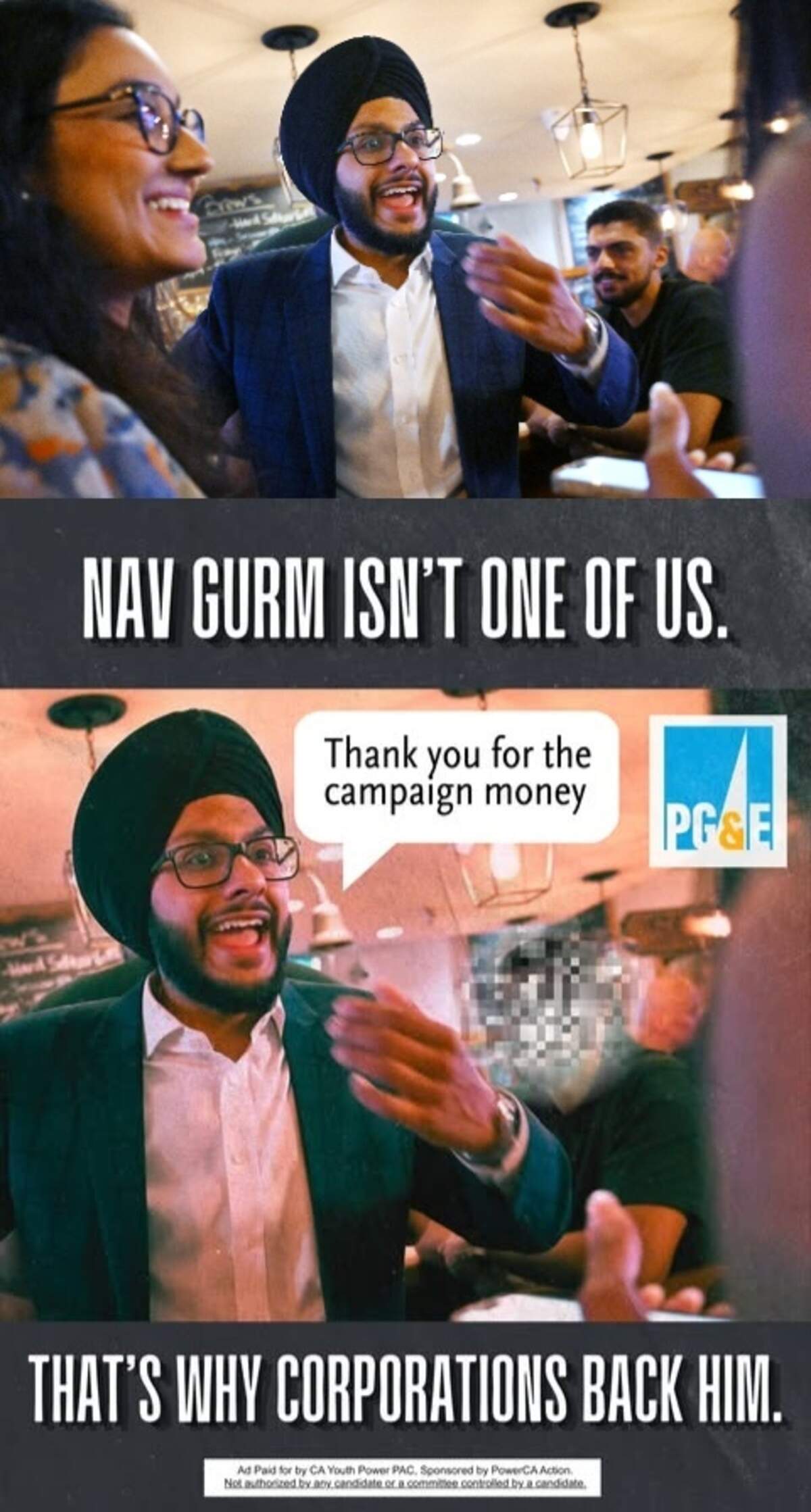 Fresno City Council candidate Nav Gurm calls a recent Facebook attack ad “racist.” The original Fresno Bee image from June 2, 2026, is above. The Power CA Action ad is below.